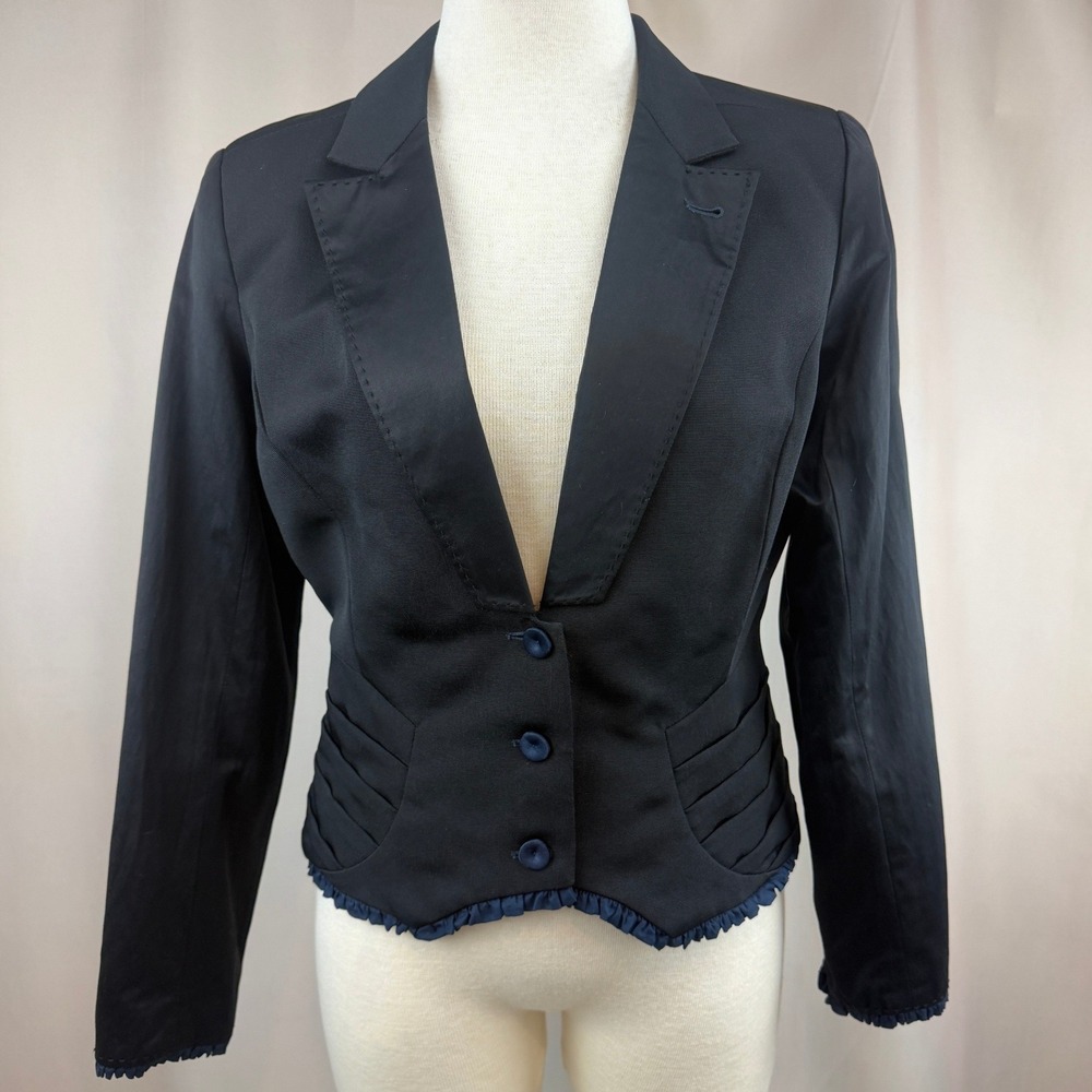 Rare Zac Posen for Target Womens|L|Cropped Tuxedo Blazer Peplum Black Navy Y2K